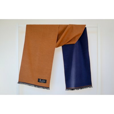 Šála z česaného hedvábí modro-měděná oboustranná – Sleviste.cz