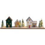 Harasim velkoobchod Dřevěná LED dekorace C – domečky se zimní scenérií 40 x 10 cm, 18 LED, časovač – Hledejceny.cz