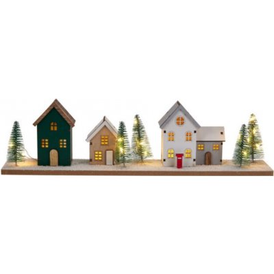 Harasim velkoobchod Dřevěná LED dekorace C – domečky se zimní scenérií 40 x 10 cm, 18 LED, časovač – Hledejceny.cz