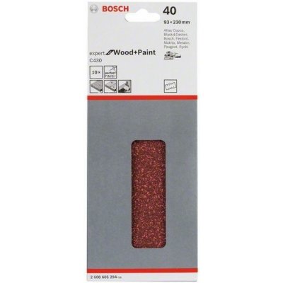 10x Brusný papír - brusivo pro vibrační brusky Bosch Expert for Wood and Paint C430 93x230mm, hr. 40, 8 otvorů (2608605294) – Zboží Mobilmania