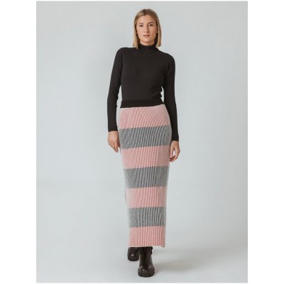 SKFK Leizuri pruhovaná svetrová maxi sukně s příměsí vlny šedo-růžová