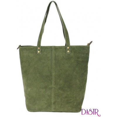 Borse In Pelle kožená velká broušená praktická dámská kabelka khaki zelená – Zboží Mobilmania