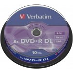Verbatim DVD+R DL 8,5GB 8x, cakebox, 10ks (43666) – Zboží Živě