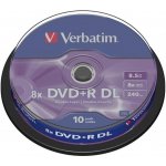 Verbatim DVD+R DL 8,5GB 8x, cakebox, 10ks (43666)