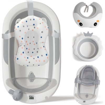 PupyHou Dětská skládací vanička s teploměrem a příslušenstvím šedá – Zboží Dáma