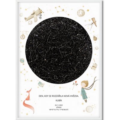Jen tak z lásky Hvězdná mapa životního okamžiku - Váš originální dárek s hloubkou Rozměr plakátu: 50 × 70 cm (tištěný plakát), Barva pozadí: Malý princ, Volba rámu: Bílý dřevěný rám – Hledejceny.cz