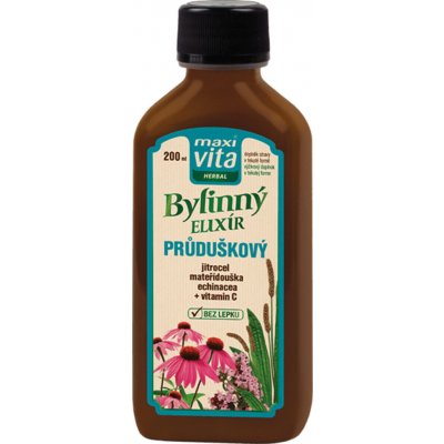 MaxiVita Herbal Bylinný elixír průduškový jitrocel mateřídouška echinacea + vitamin C 200 ml – Hledejceny.cz