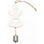 DECOLED Vánoční dřevěná ozdoba na stromeček anděl 12 × 8 cm se zvonkem 3 cm, závěsná, bílá – Hledejceny.cz
