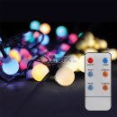 Solight LED 2v1 venkovní vánoční řetěz koule dálkový ovladač 100xLED RGB+bílá 10m+5m 8 funkcí IP44 1V08-RGB