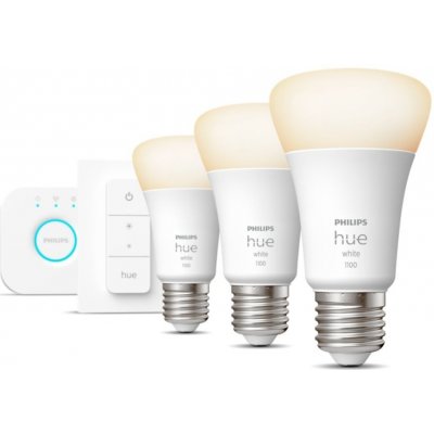 Philips Hue White 9.5W 1100lm 75W E27 sada 3x LED žárovka+bridge+ovladač – Zboží Mobilmania