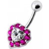 Piercing Šperky4U stříbrný piercing do pupíku srdce tmavě růžové zirkony BP01033-F