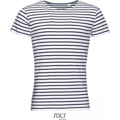 Pánské tričko s proužky a krátkým rukávem Sol's bílá modrá námořní L01398