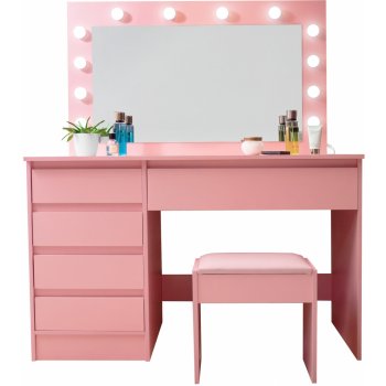 Aga Toaletní stolek se zrcadlem a osvětlením Růžový