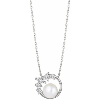 Preciosa Něžný stříbrný náhrdelník se zirkony a říční perlou 5384 01