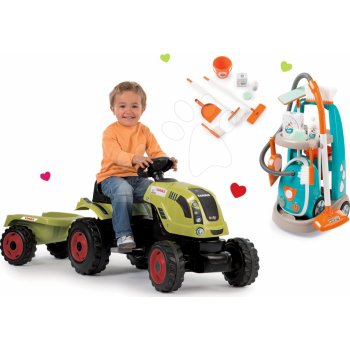 Smoby set traktor Claas Farmer XL s přívěsem a úklidový vozík s elektronickým vysavačem