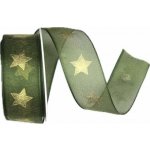 Stuha vánoční organzová GOLD STAR GREEN zelená 25mm x 2m (10,-Kč/m) – Zboží Dáma