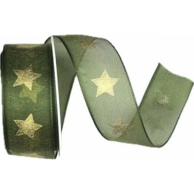 Stuha vánoční organzová GOLD STAR GREEN zelená 25mm x 2m (10,-Kč/m) – Zboží Dáma