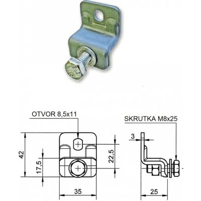 Držák pro kovový hřeben se šroubem M8 x 25