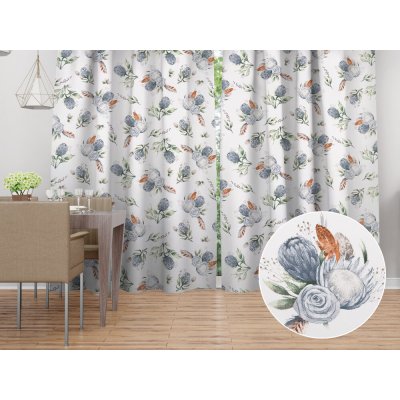 Biante Bavlněný závěs Sandra SA-707 Modré květy Protea na bílém 150x210 cm – Hledejceny.cz