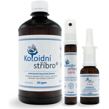 Koloidní stříbro s.r.o. | Koloidní stříbro 500 ml + 25 ml sprej + 30 ml N sprej 20 ppm dárková sada