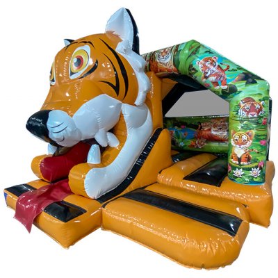 Skákací Hrad se skluzavkou a stříškou | EU výroba | 4,6 x 3,7m - 3D motivy TÉMATIKA: Tygr – Zboží Mobilmania