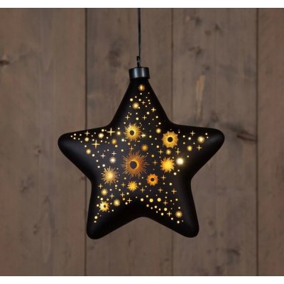 NIPEKO 9432333 Dekorativní vánoční LED závěsná hvězda 2xAAA 19cm černá časovač – Hledejceny.cz
