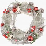 Anděl Přerov Věnec adventní šedý dřevěný z větviček s červenými baňkami 30 cm – Zboží Dáma