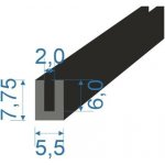 05356011 Pryžový profil tvaru "U", 7,75x5,5/2mm, 70°Sh, EPDM, -40°C/+100°C, černý | Zboží Auto