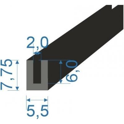 05356011 Pryžový profil tvaru "U", 7,75x5,5/2mm, 70°Sh, EPDM, -40°C/+100°C, černý | Zboží Auto
