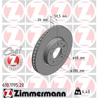 Brzdový kotouč ZIMMERMANN 610.1195.20 | Zboží Auto