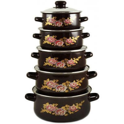 TIDAL Smaltované hrnce KVĚTY, 1/1,5/2/3/4L, 10ks, hnědé, TD-9793 – Zboží Dáma