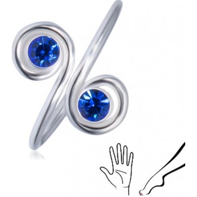 Šperky eshop Stříbrný prsten 925 na ruku nebo nohu dva modré zirkony ve spirálách AC1.26