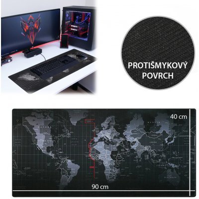 TFY CSP-1308 Podložka na stůl / pod myš MAPA SVĚTA, 90 x 40 cm, černá – Zboží Mobilmania