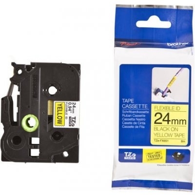 Kompatibilní páska s Brother TZ-FX651/TZe-FX651 24mm x 8m, flexi, černý tisk/žlutý podklad – Hledejceny.cz