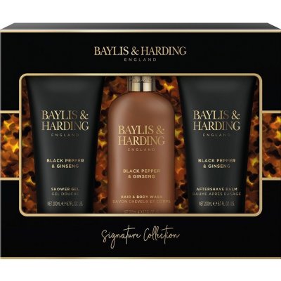 Baylis & Harding Signature Men´s Black Pepper & Ginseng sprchový gel 200 ml + mycí gel na tělo a vlasy 300 ml + balzám po holení 200 ml dárková sada – Zboží Mobilmania