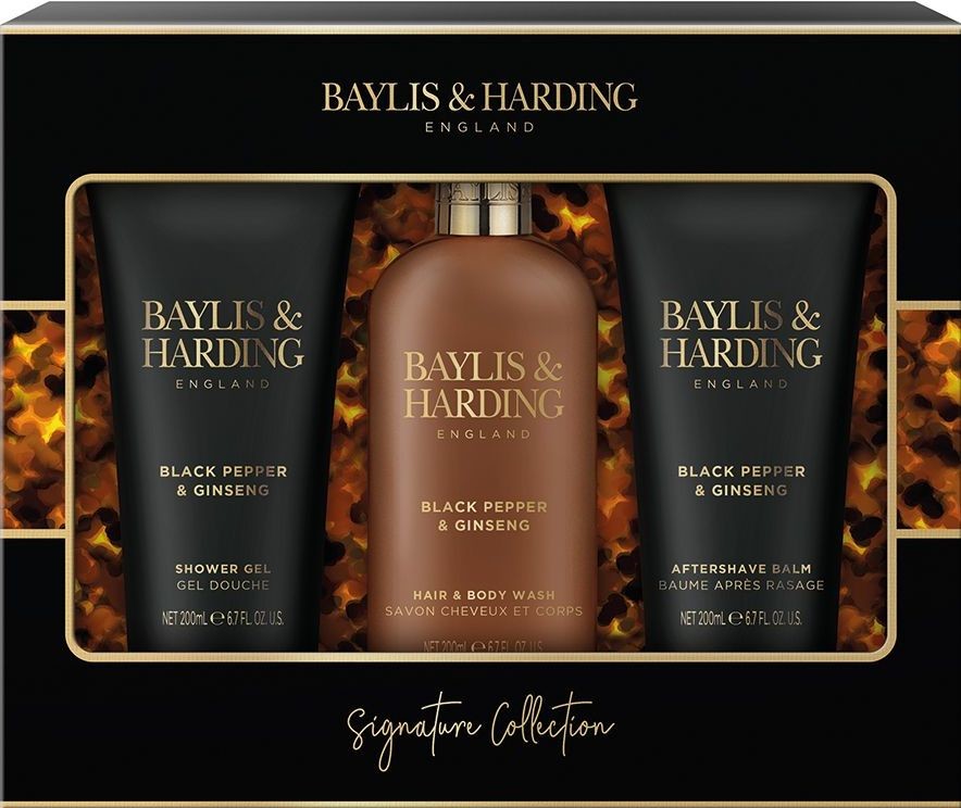 Baylis & Harding Signature Men´s Black Pepper & Ginseng sprchový gel 200 ml + mycí gel na tělo a vlasy 300 ml + balzám po holení 200 ml dárková sada