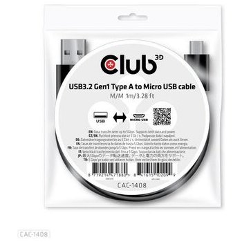 Club3D CAC-1408 USB-A na Micro USB M/m, 1m, černý