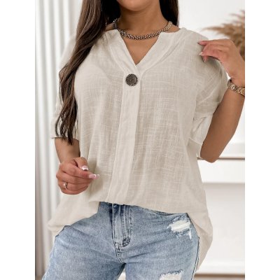 Fashionweek dámská bavlněná halenka oversize s krátkým rukávem UB-Dros béžová – Hledejceny.cz