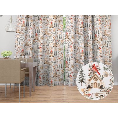 Biante Vánoční bavlněný závěs Sandra SA-709 Zimní pohádka zeleno-hnědá na bílém 150x260 cm – Hledejceny.cz