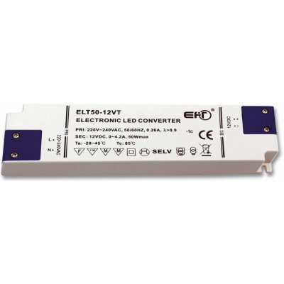 Ecolite El. trafo,230V-12V,4,2A,50W, 1,6mm,IP20 DX-WP-50W/SLIM – Zbozi.Blesk.cz