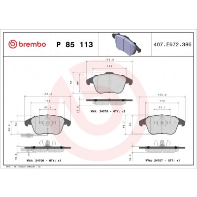 Sada brzdových destiček, vždy 4 kusy v sadě BREMBO P 85 113 (P85113) | Zboží Auto