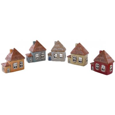 Ego Dekor Keramický domeček na čajovou svíčku HOBIT, svícen DOMEČEK NA NÁMĚSTÍ, barva: oranžová/šedo-modrá/sv.šedá/béžová/červená, výška: 13cm|MyScandi - červená – Zboží Dáma