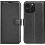Litchi knížkové pouzdro na iPhone 16 Pro Max - černé – Zboží Mobilmania