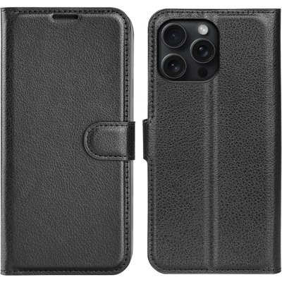 Litchi knížkové pouzdro na iPhone 16 Pro Max - černé – Zboží Mobilmania