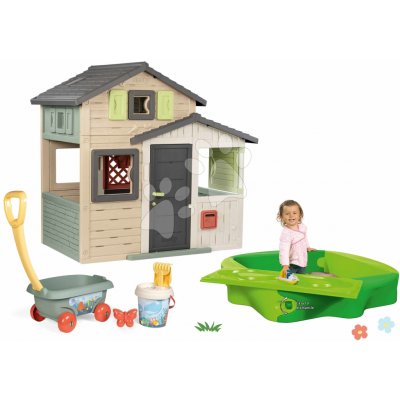 Smoby Set domeček Přátel s plnými dveřmi a pískoviště Friends Evo Life Playhouse rozšiřitelný s vozíkem a kbelík setem – Hledejceny.cz