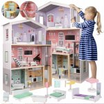 KIK KX5219 Dřevěný domeček pro panenky + nábytek pastel 114cm – Zboží Dáma