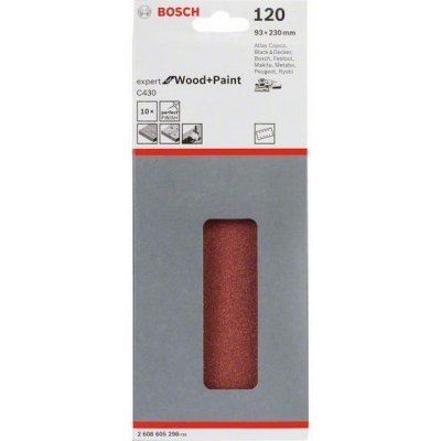 10x Brusný papír - brusivo pro vibrační brusky Bosch Expert for Wood and Paint C430 93x230mm, hr. 120, 8 otvorů (2608605298) – Zboží Mobilmania