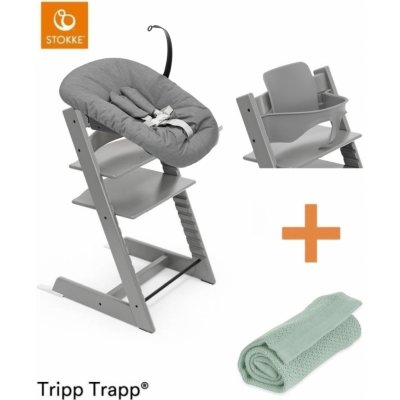 Stokke Set Tripp Trapp + Baby set + Newborn set Storm Grey/Anthracite + deka Sage Green – Zbozi.Blesk.cz