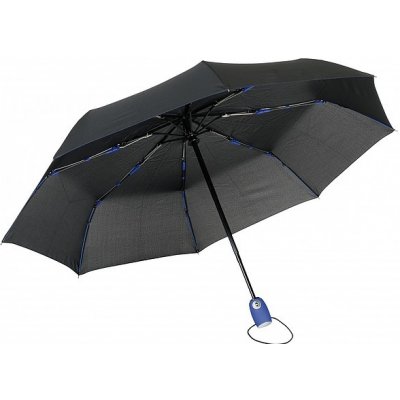 Skládací deštník automatické otvírání i zavírání černý s modrou rukojetí – Zboží Mobilmania