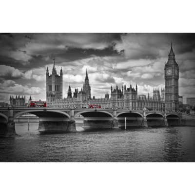 Umělecká fotografie LONDON Westminster Bridge & Red Buses, Melanie Viola, (40 x 26.7 cm) – Zboží Mobilmania